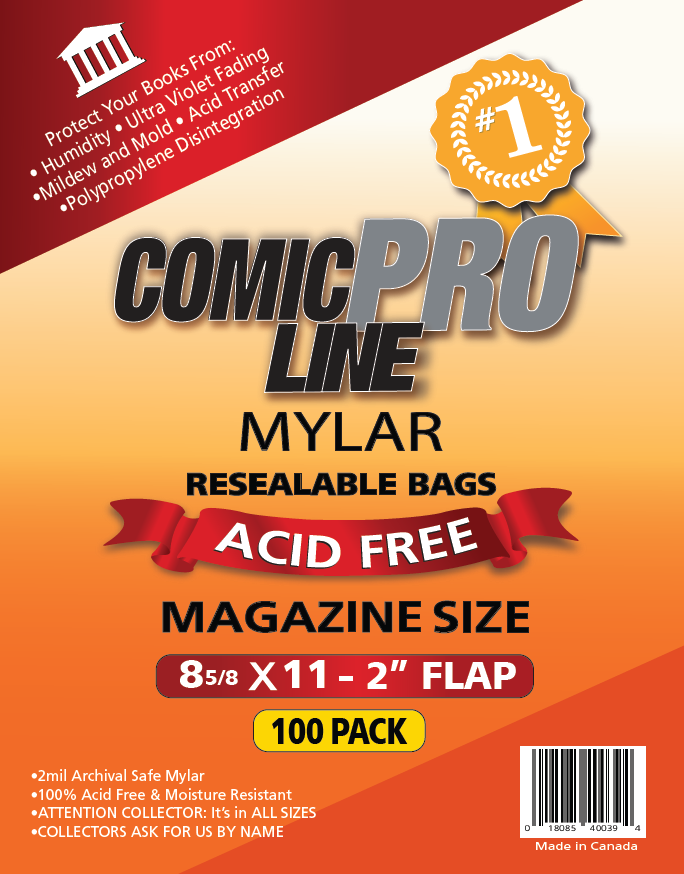 MYLAR MAGAZINE RESEALABLE - 8 5/8 X 11 WITH 2 FLAP - 100 PER