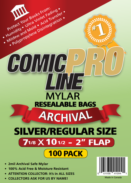 Resealable Silver/Regular Size Mylar Comic Bags - 100 Pack