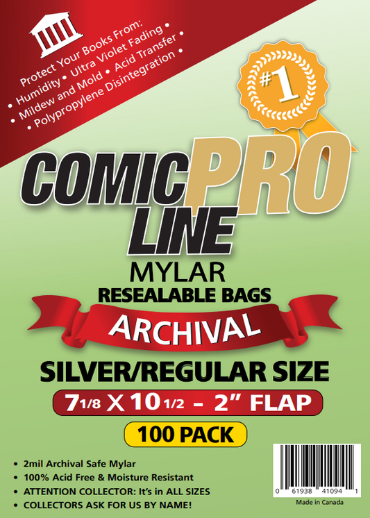 MYLAR SILVER/REGULAR SIZE RESEALABLE - 7 1/8" X 10 1/2" WITH 2" FLAP - 100 PER PACK