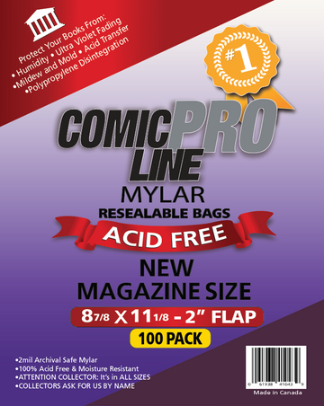 MYLAR NEW MAGAZINE RESEALABLE - 8 7/8" X 11 1/8" WITH 2" FLAP - 100 PER PACK