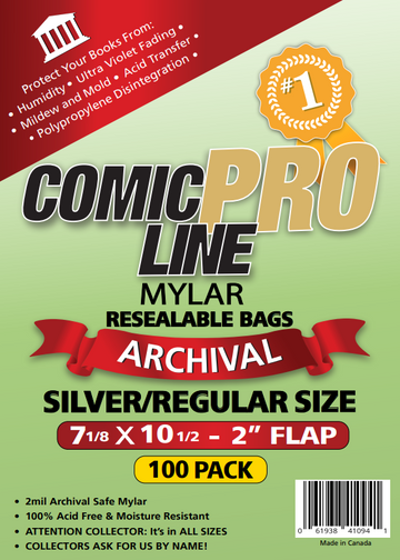 MYLAR SILVER/REGULAR SIZE RESEALABLE - 7 1/8" X 10 1/2" WITH 2" FLAP - 100 PER PACK
