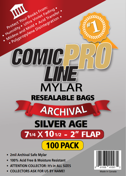 MYLAR SILVER SIZE RESEALABLE - 7 1/4" X 10 1/2" WITH 2" FLAP - 100 PER PACK