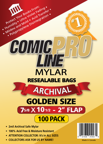 MYLAR GOLDEN SIZE RESEALABLE - 7 5/8" X 10 1/2" WITH 2" FLAP - 100 PER PACK