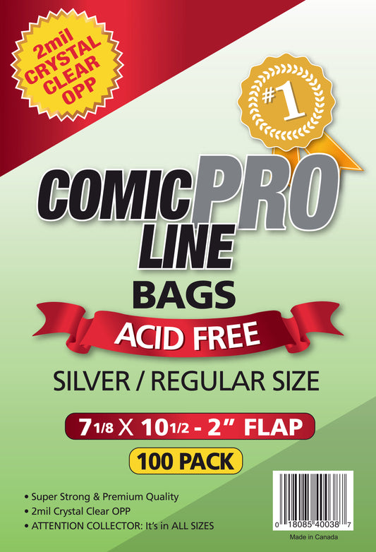 Silver / Regular Size Comic Bags - 7 1/8" x 10 1/2" with 2" flap
